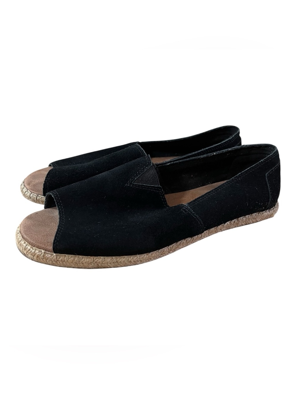 TOMS Black Suede Peep Toe Espadrille Slip-On Flats Women's Size 8.5 Casual basic